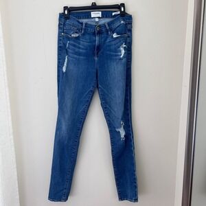 FRAME Le Skinny de Jeanne‎ Distressed Jeans Dark Wash Denim - SIZE 28
